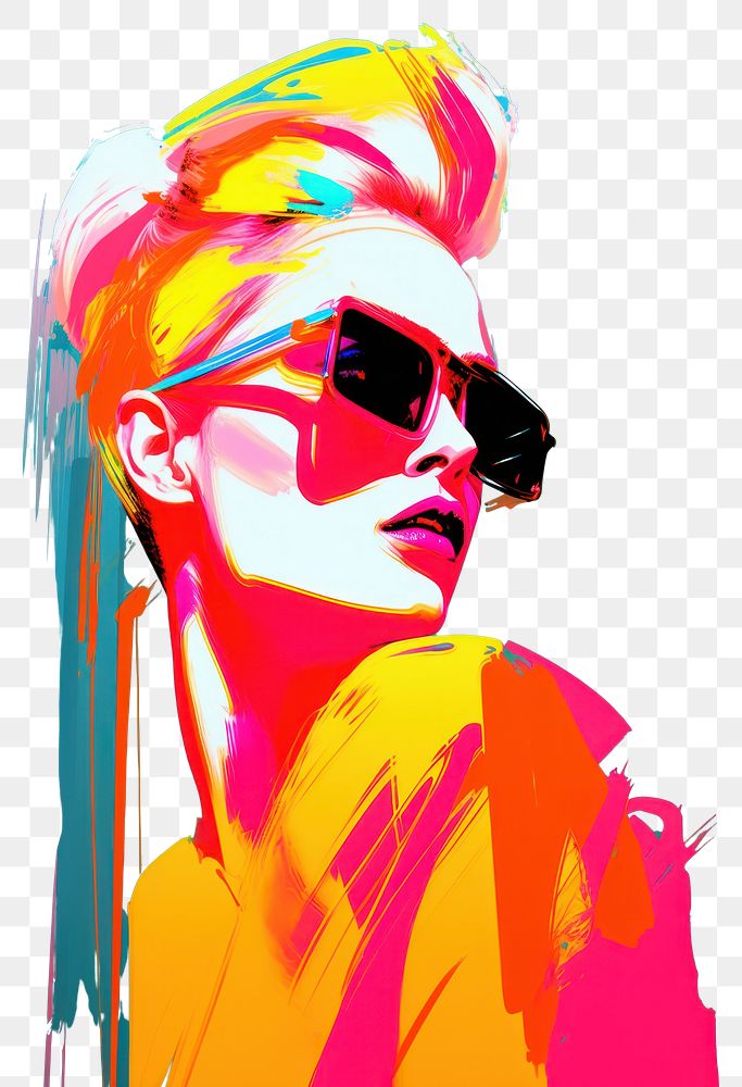 PNG A woman potrait sunglasses painting portrait. AI generated Image by rawpixel.