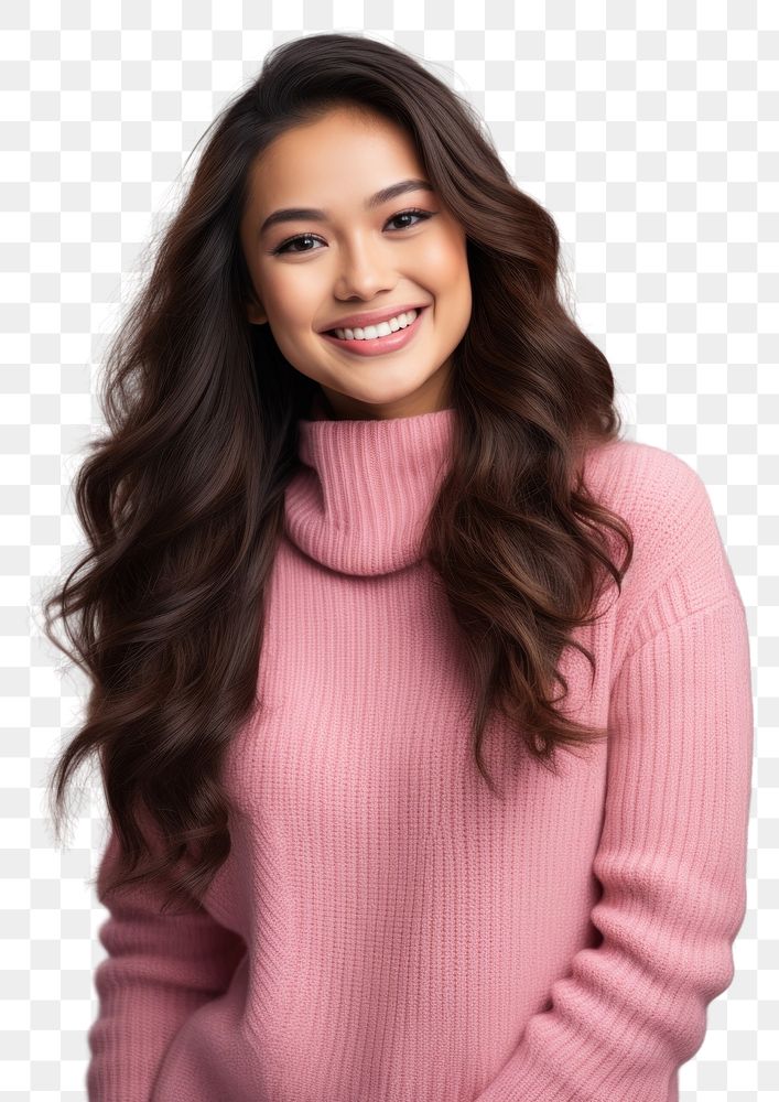 PNG A half american-asian young woman sweater portrait smiling. AI generated Image by rawpixel.
