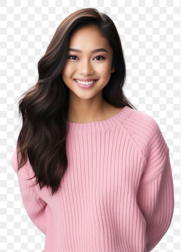 PNG A half american-asian young woman sweater portrait smiling. AI generated Image by rawpixel.
