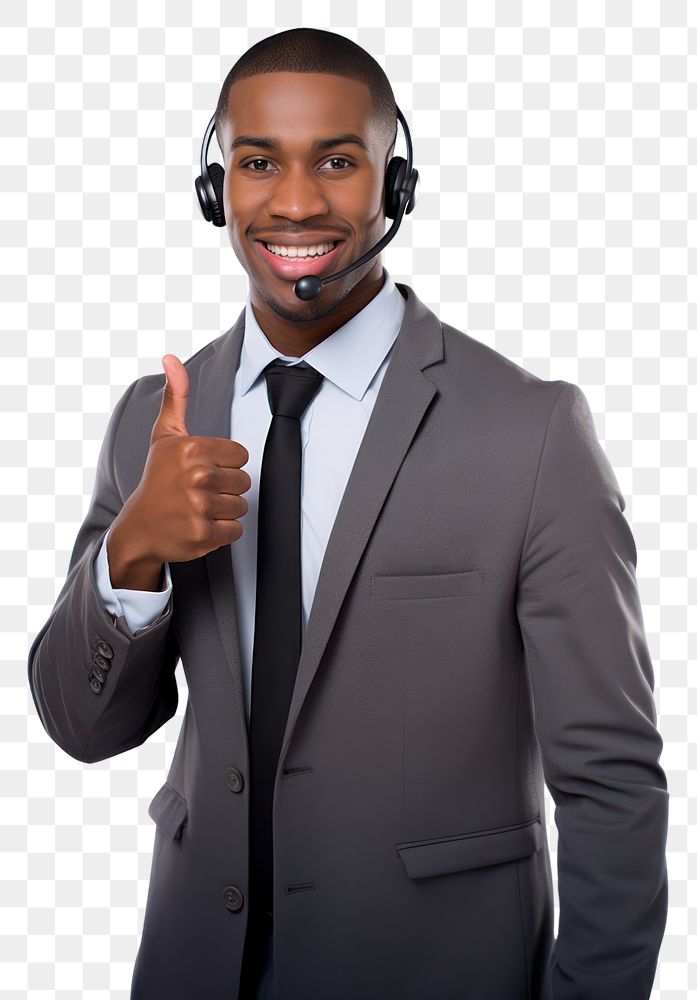 PNG A female customer service worker wearing a headset headphones gesturing portrait