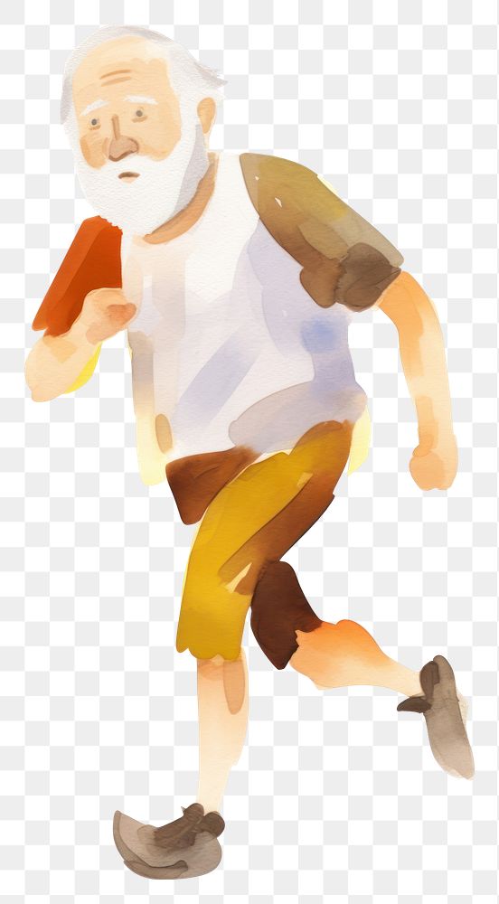 PNG Old man joging painting white background exercising. AI generated Image by rawpixel.