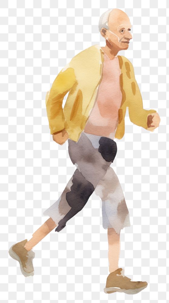 PNG Old man joging painting walking adult. AI generated Image by rawpixel.