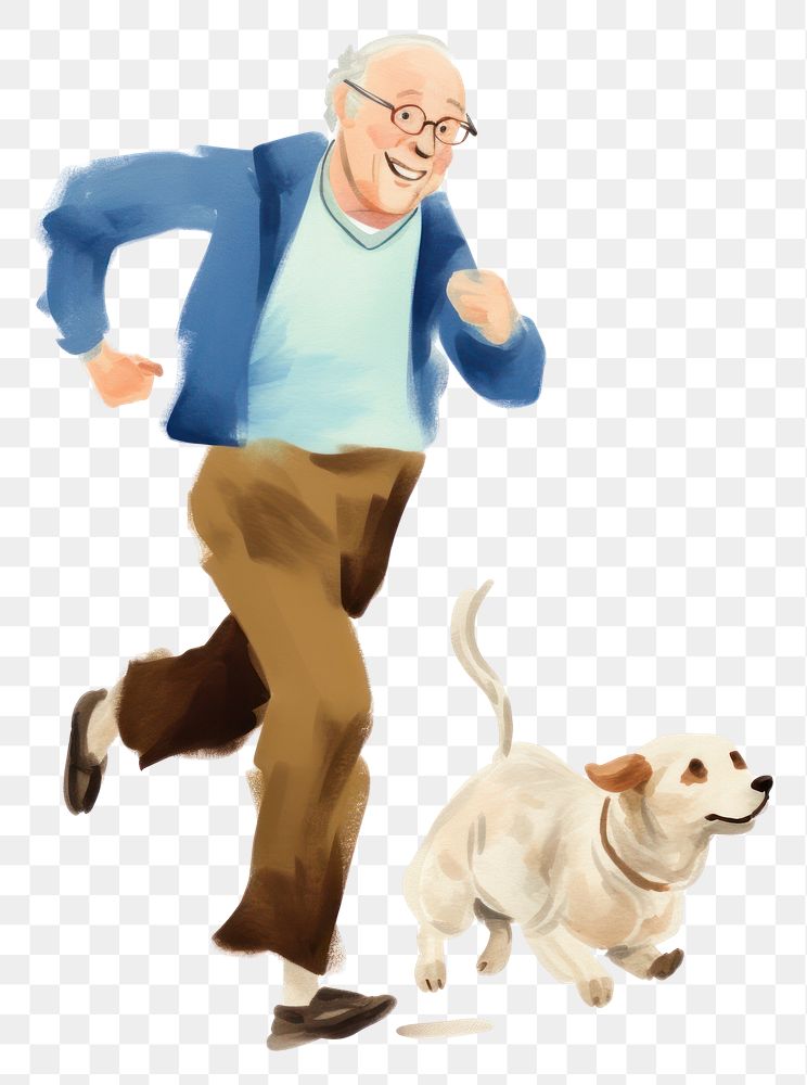 PNG Old man running with dog glasses mammal animal. AI generated Image by rawpixel.