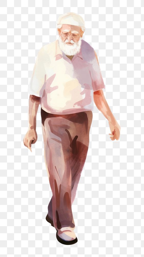 PNG Old man walking painting adult white background. AI generated Image by rawpixel.