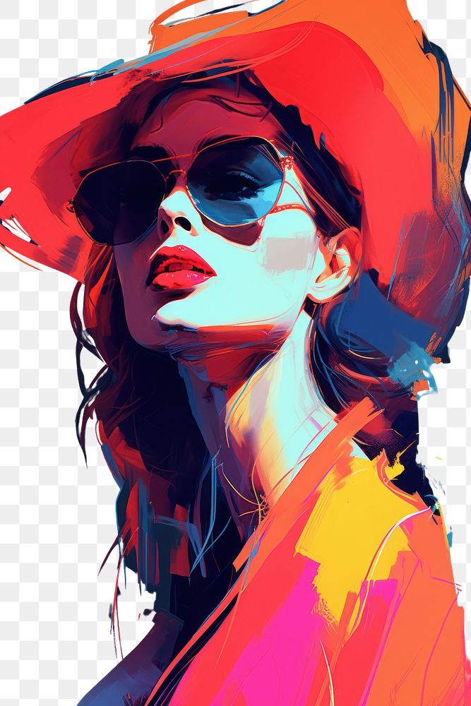 PNG Woman portrait sunglasses painting fashion. AI generated Image by rawpixel.