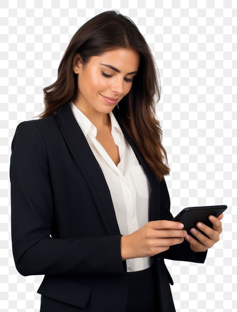 PNG  A businesswoman using smartphone computer portrait photo. AI generated Image by rawpixel.