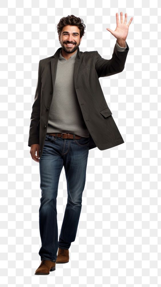PNG Handsome man waving sleeve blazer jacket. AI generated Image by rawpixel.