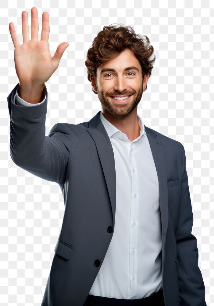 PNG Handsome man waving portrait adult smile. AI generated Image by rawpixel.