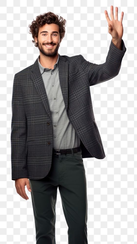 PNG Handsome man waving blazer adult white background. AI generated Image by rawpixel.