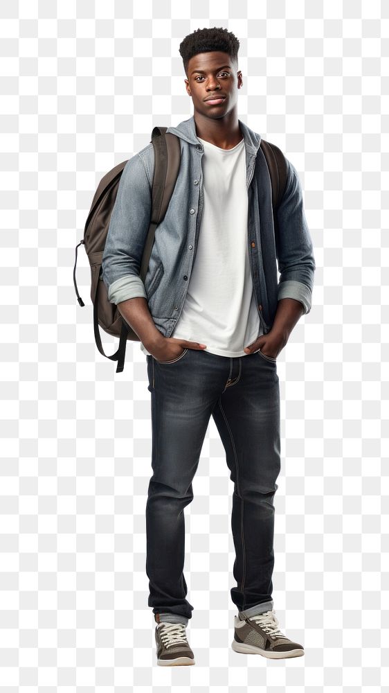 PNG Black man backpack footwear standing. AI generated Image by rawpixel.