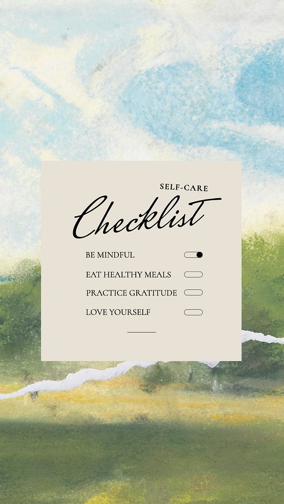 Self-care checklist Instagram story template, editable text