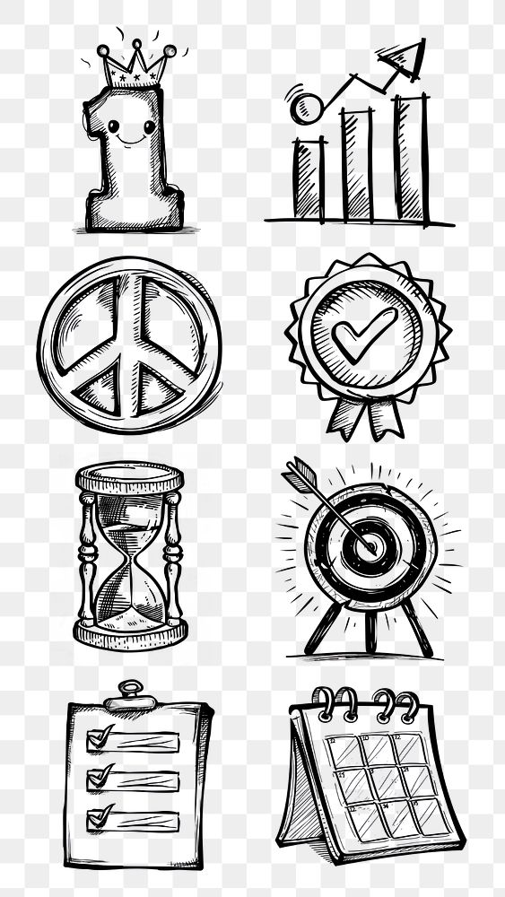 PNG Hand drawn business icon  element set, transparent background