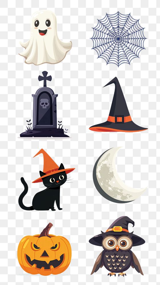 PNG Halloween cartoon design element set, transparent background