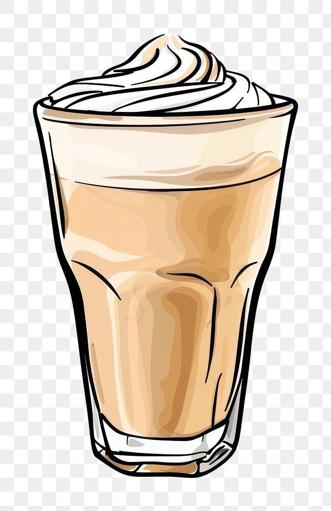 PNG A cartoon-like drawing of a latte milkshake beverage smoothie.