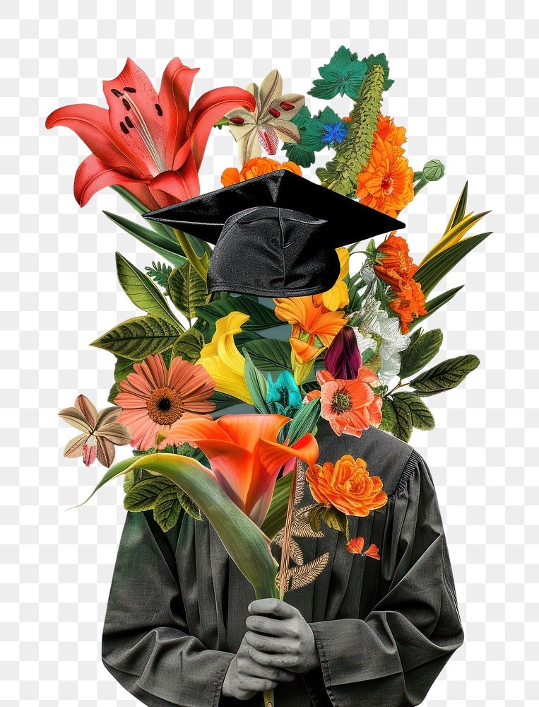 PNG Flower Collage person holding graduation hat flower blossom people.