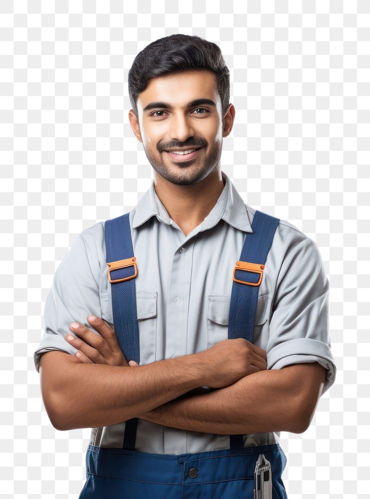 PNG  Indian mechanic smiling accessories suspenders accessory