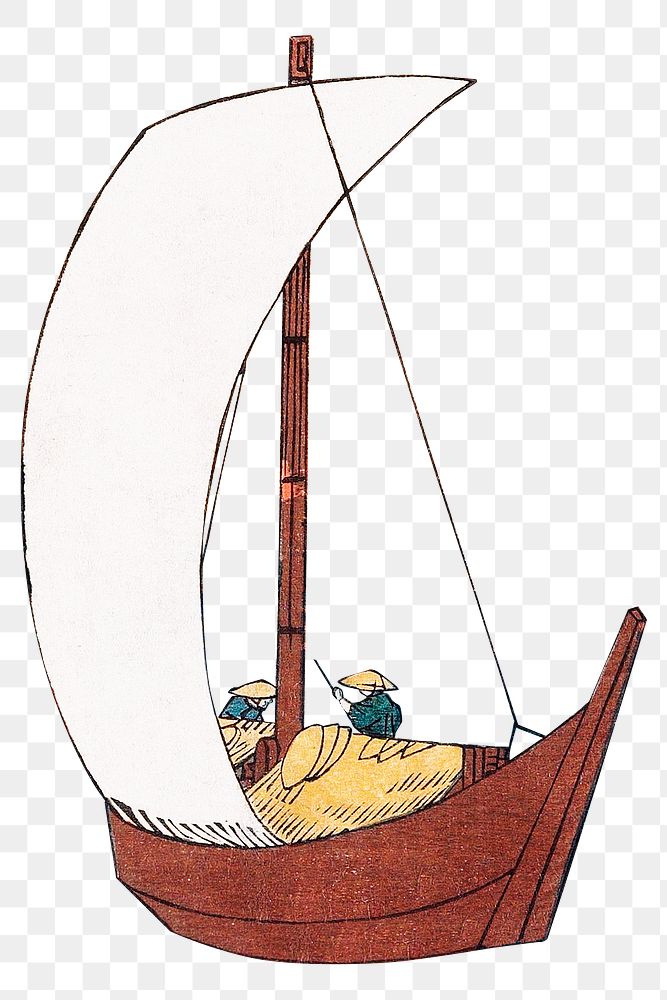 Png Utagawa Hiroshige's Sailing Boat sticker, transparent background.   Remastered by rawpixel. 