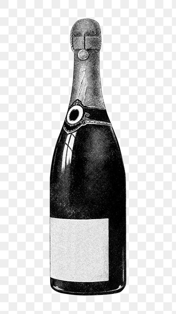Champagne bottle png vintage illustration, transparent background. Remixed by rawpixel. 