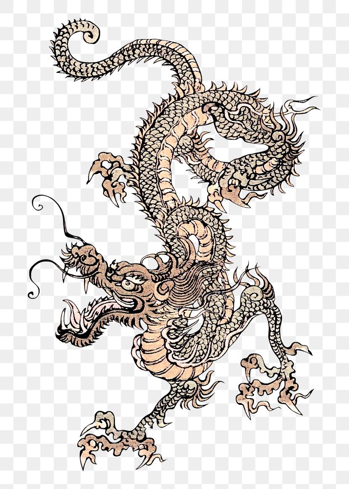 Japanese dragon png engraving, transparent background. Remixed by rawpixel. 