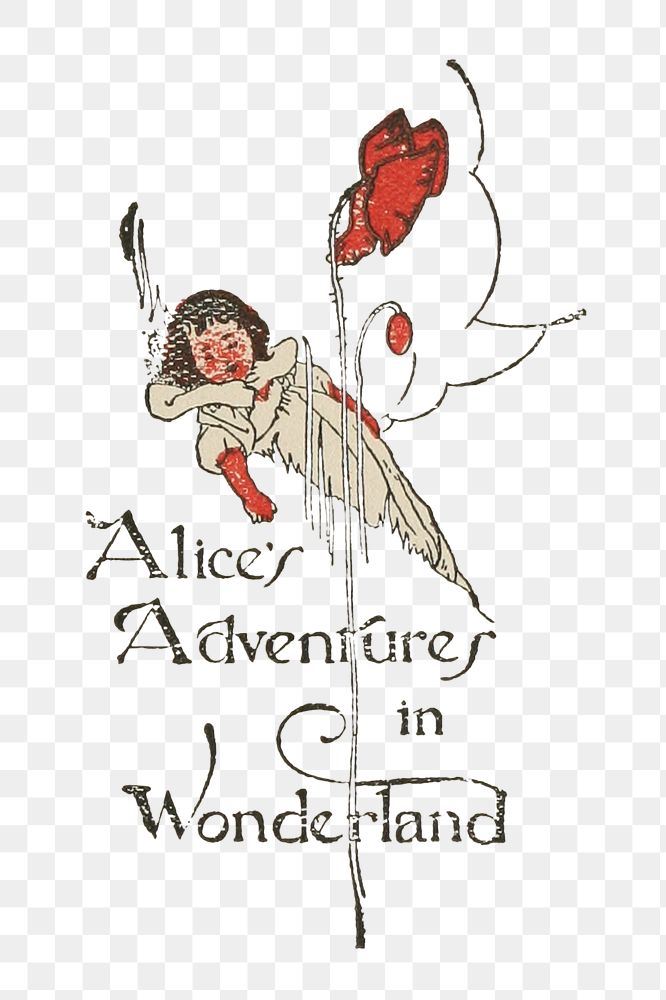 Png A title illustration for Alice's Adventures in Wonderland (1907) collage element, transparent background