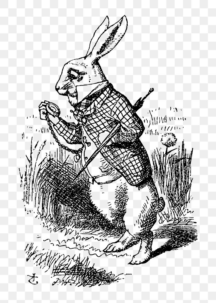 Png Original depiction of fictional anthropomorphic rabbit from the first chapter of Alice's Adventures in Wonderland…