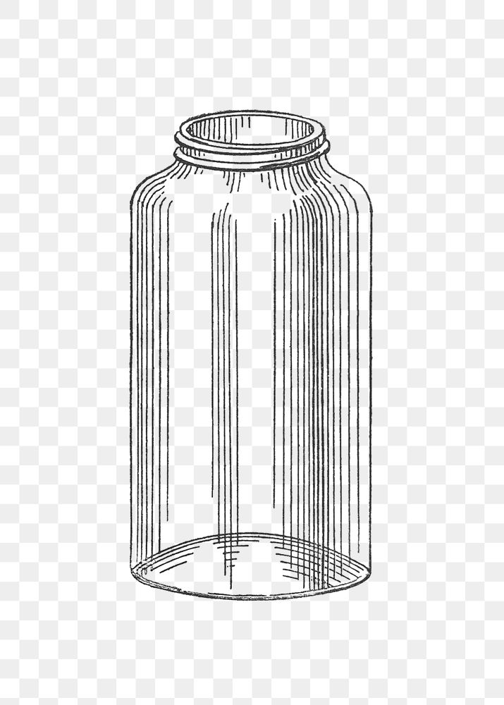 Jar png vintage illustration, black and white design on transparent background