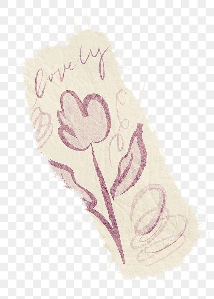 Tulip flower png doodle sticker, aesthetic ripped paper design on transparent background