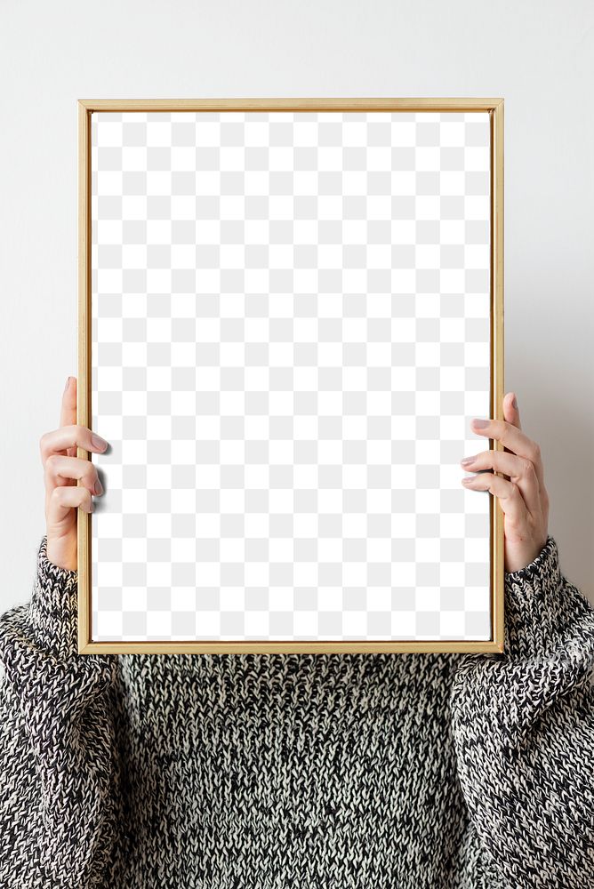 Woman holding a frame mockup transparent png