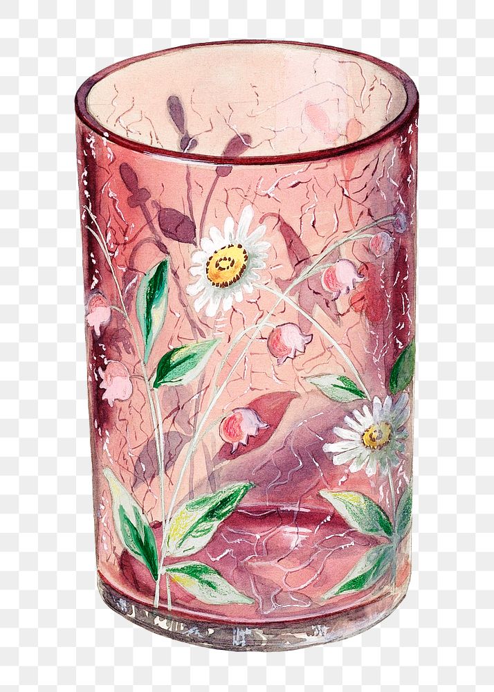 Floral water glass  png on transparent background, remixed by rawpixel