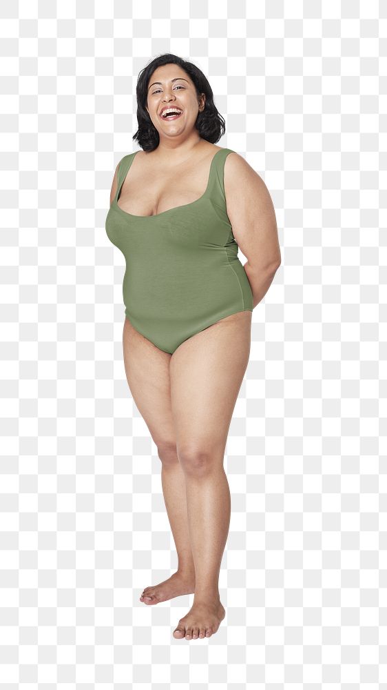 Png plus-size woman in swimming suit sticker, transparent background