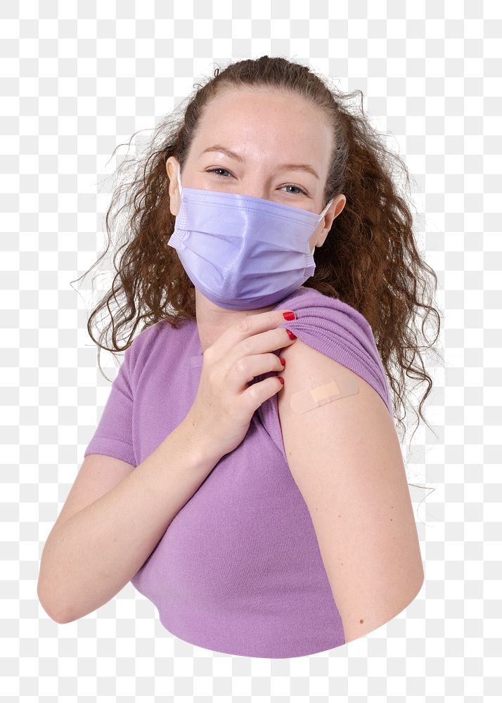 Png vaccinated European woman sticker, transparent background