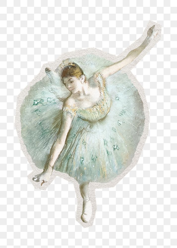 PNG ballet dancer sticker with white border,  transparent background 