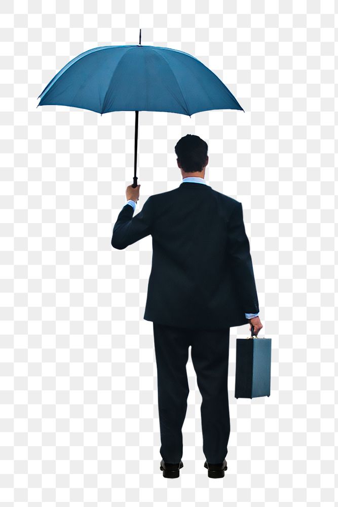 PNG Businessman standing with an umbrella in the ocean collage element, transparent background