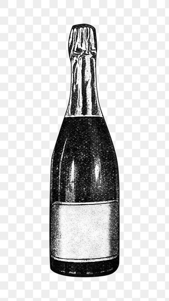 Champagne bottle png vintage illustration, transparent background. Remixed by rawpixel. 