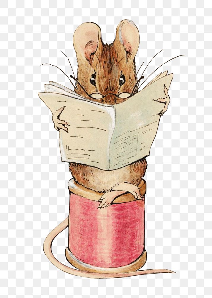 PNG reading mouse character vintage illustration on transparent background. Remixed by rawpixel. 