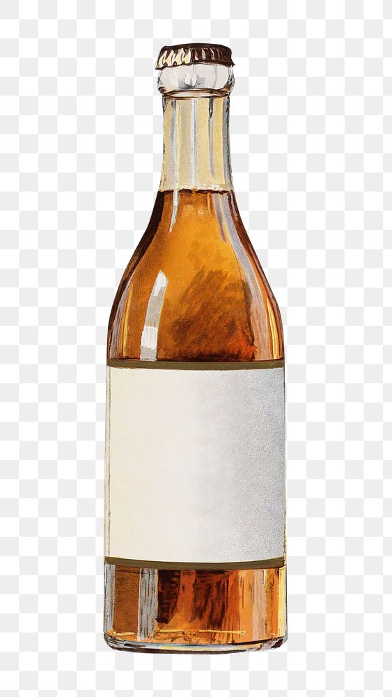 PNG Beer bottle, vintage alcoholic beverage illustration by Walker Lith. & Pub. Co, transparent background. Remixed by…