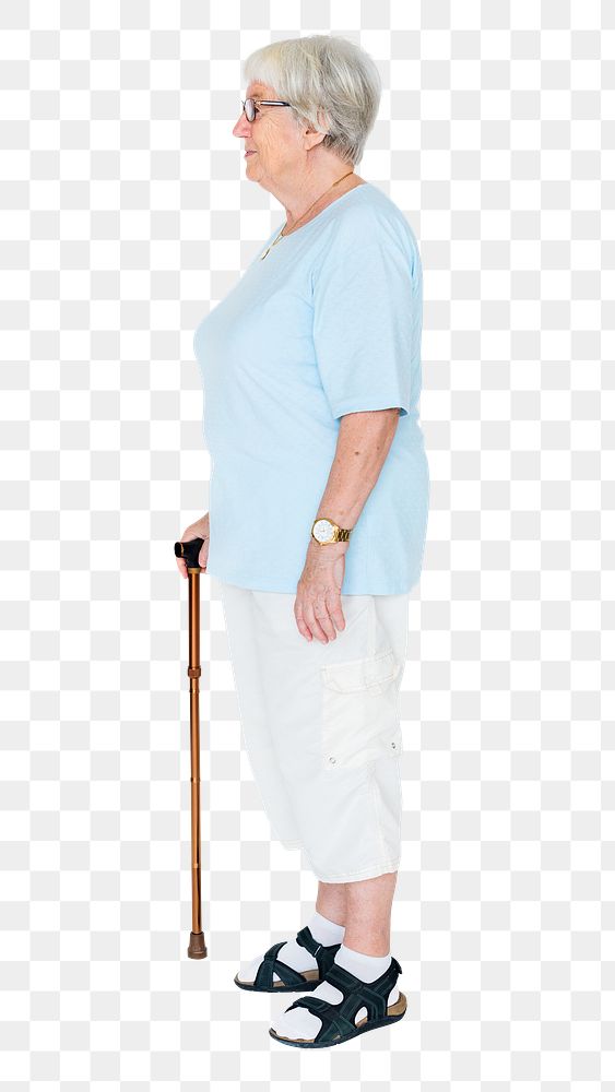 Grandmother png clipart, full body senior side portrait, transparent background