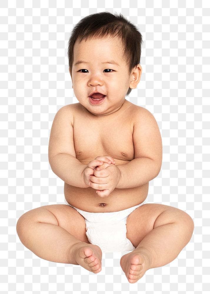 Png baby clipart, sitting on the floor, transparent background