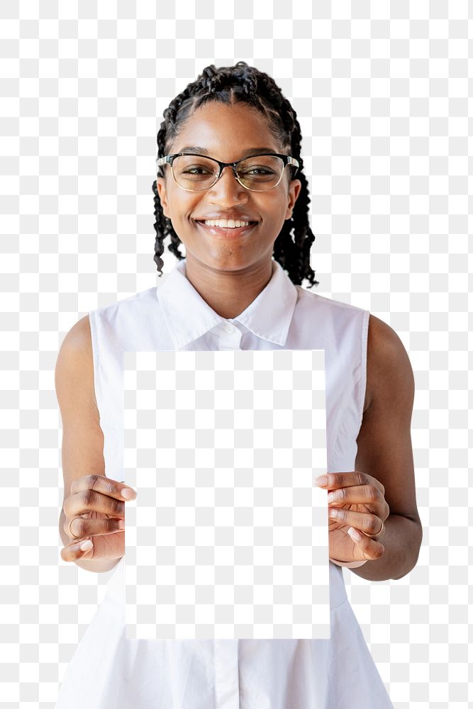 Black businesswoman holding a white document transparent png