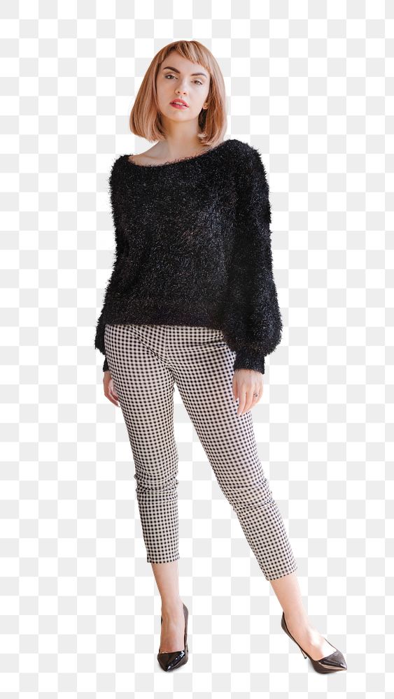 Woman in a fluffy sweater transparent png mobile phone wallpaper