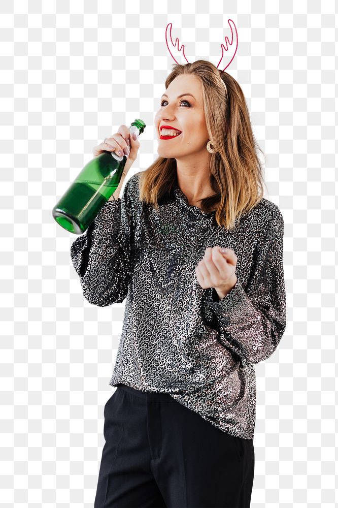 Cheerful woman having a drink with transparent background