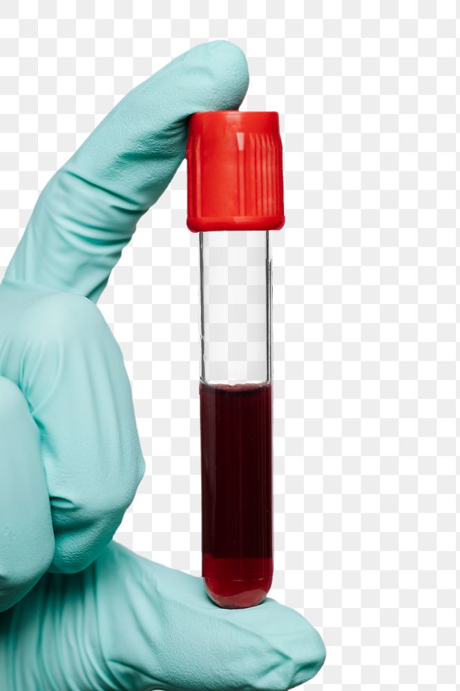 Hand holding a blood test tube transparent png