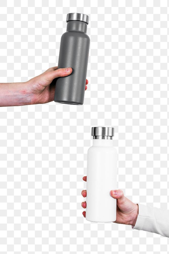 Gray and white water bottle png mockups