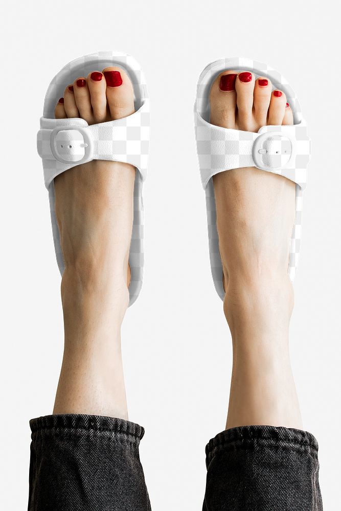 Png woman wearing white sandals mockup