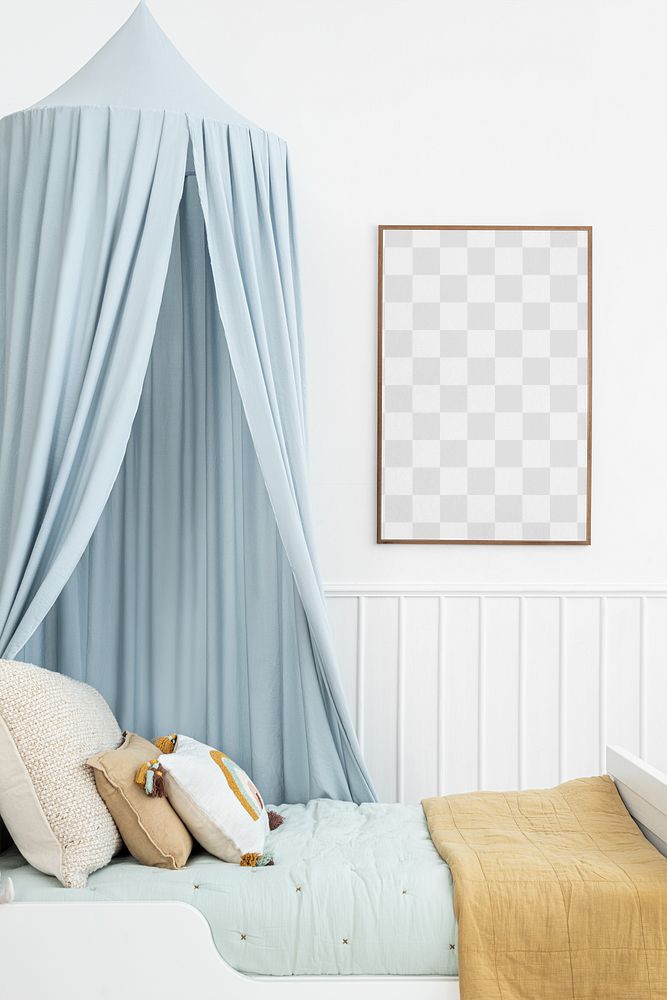 Picture frame mockup png in a kids room