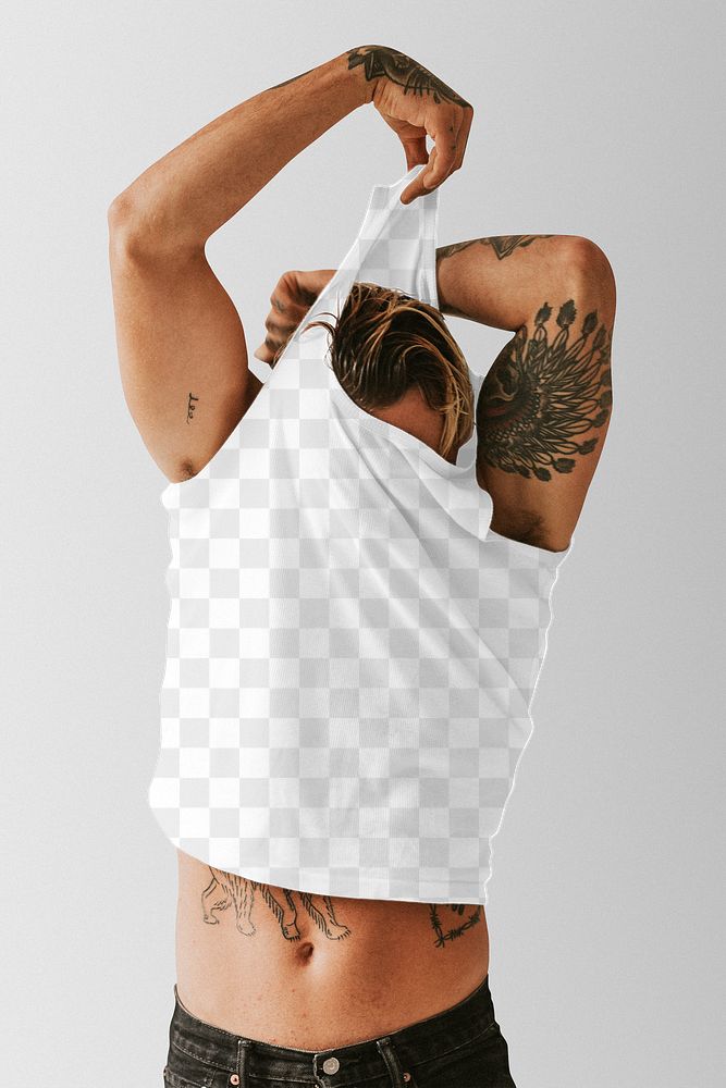 Download Men's white tank top mockup png apparel shoot