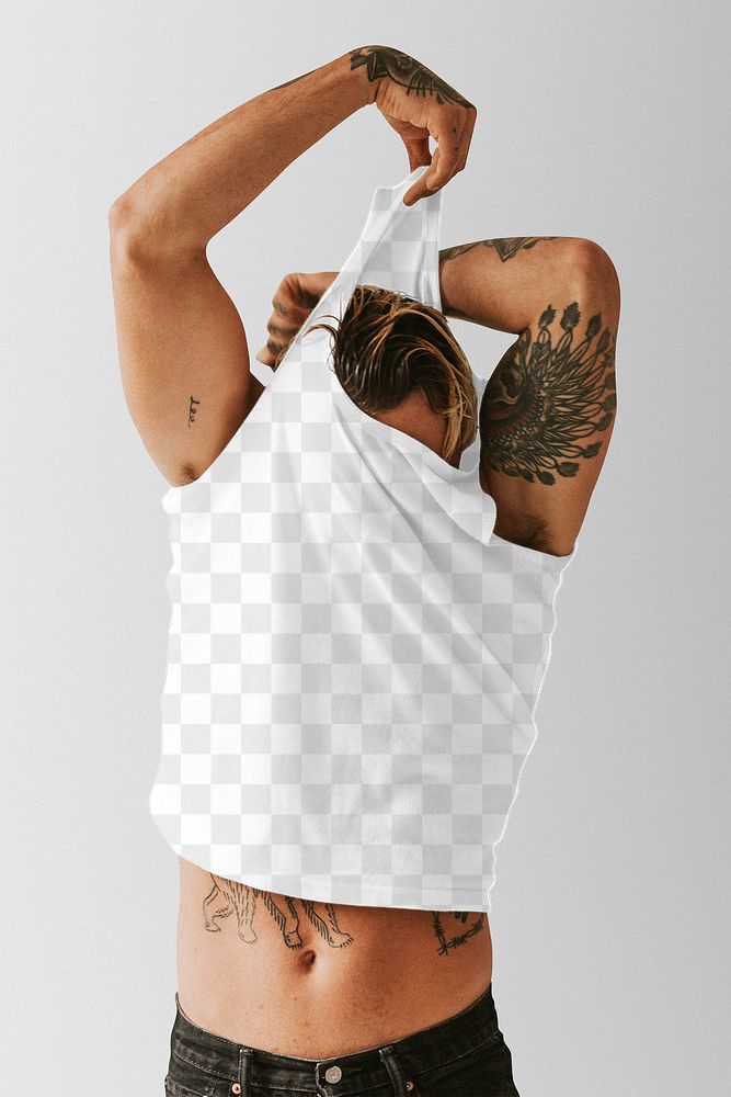 Men's white tank top mockup png apparel shoot