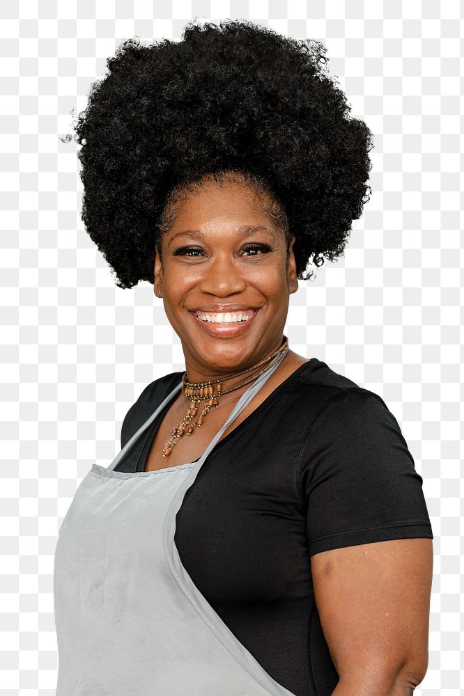 PNG African american woman mockup in gray apron