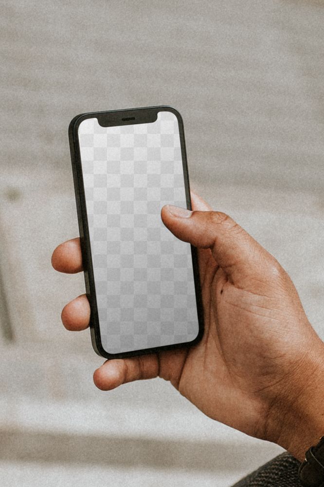 Smartphone screen mockup png with a man holding