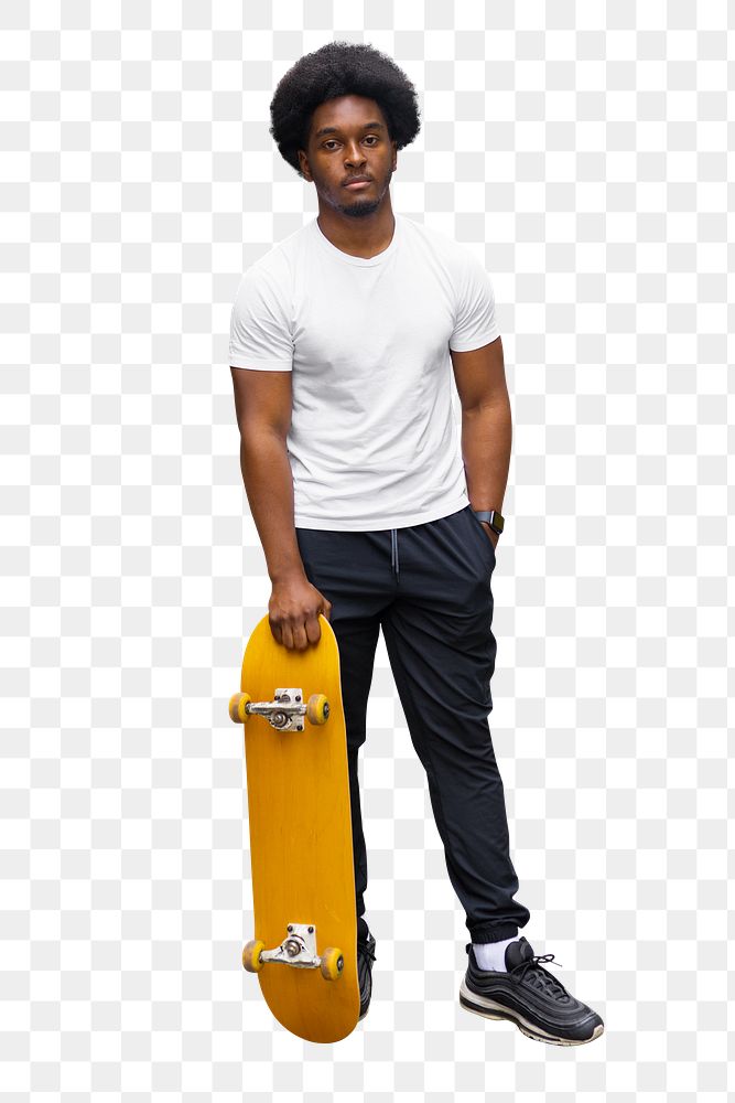 PNG skater sticker, yellow skateboard, isolated object